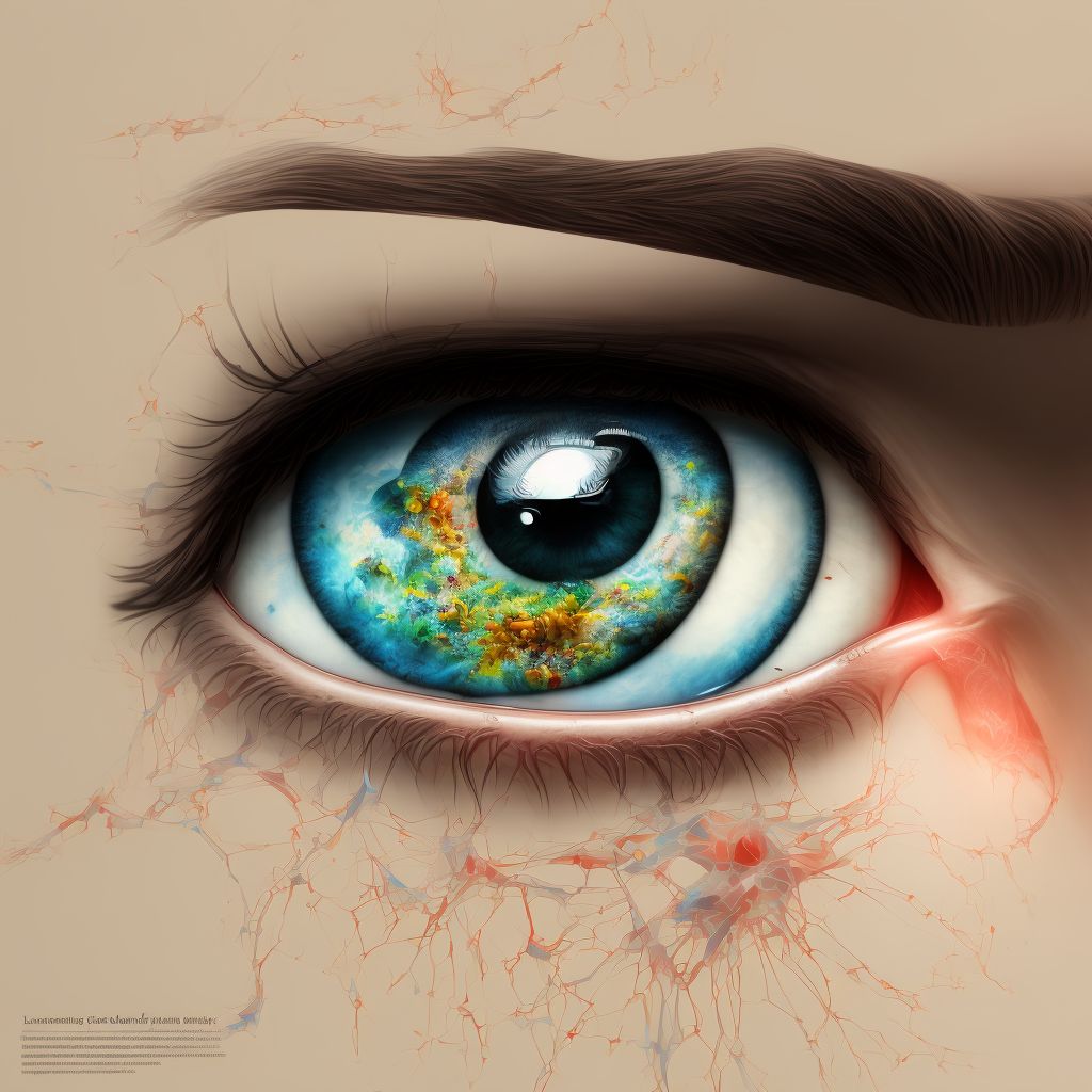 Laceration with foreign body of right eyelid and periocular area, sequela digital illustration