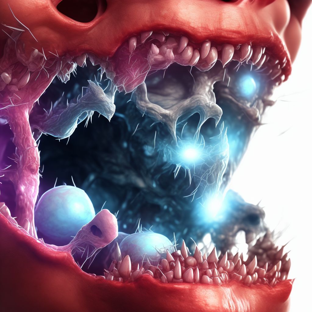 Laceration with foreign body of unspecified cheek and temporomandibular area, subsequent encounter digital illustration