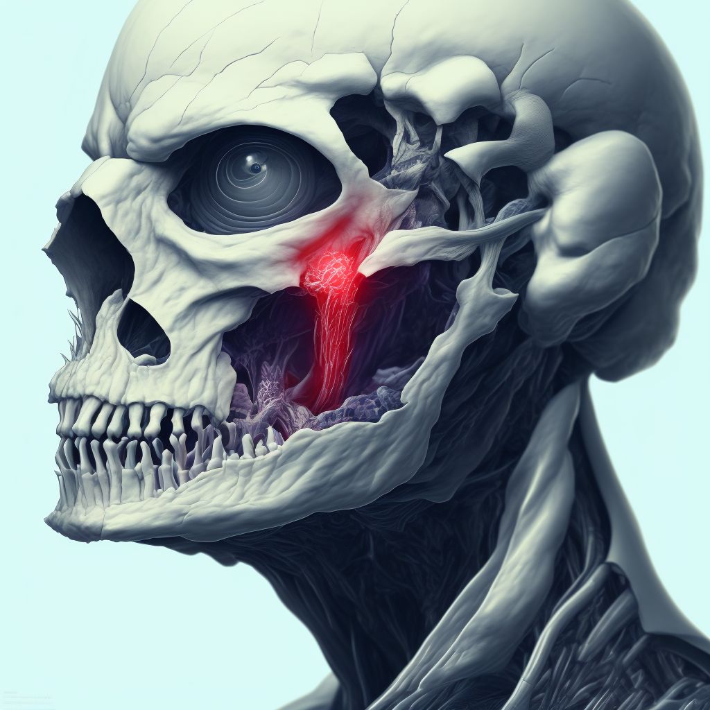 Puncture wound with foreign body of right cheek and temporomandibular area, subsequent encounter digital illustration