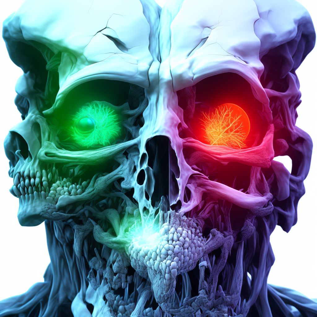 Type I occipital condyle fracture, right side, subsequent encounter for fracture with delayed healing digital illustration