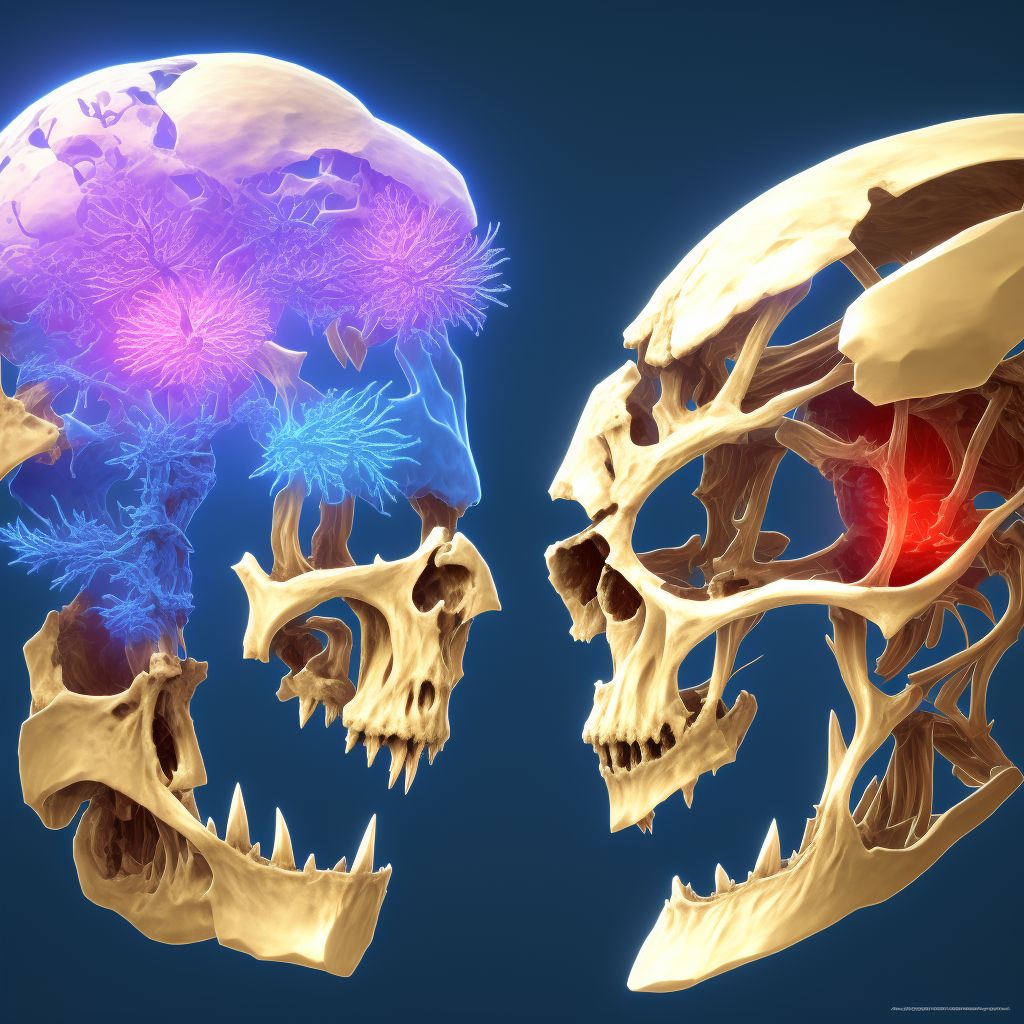 Type II occipital condyle fracture, right side, initial encounter for open fracture digital illustration