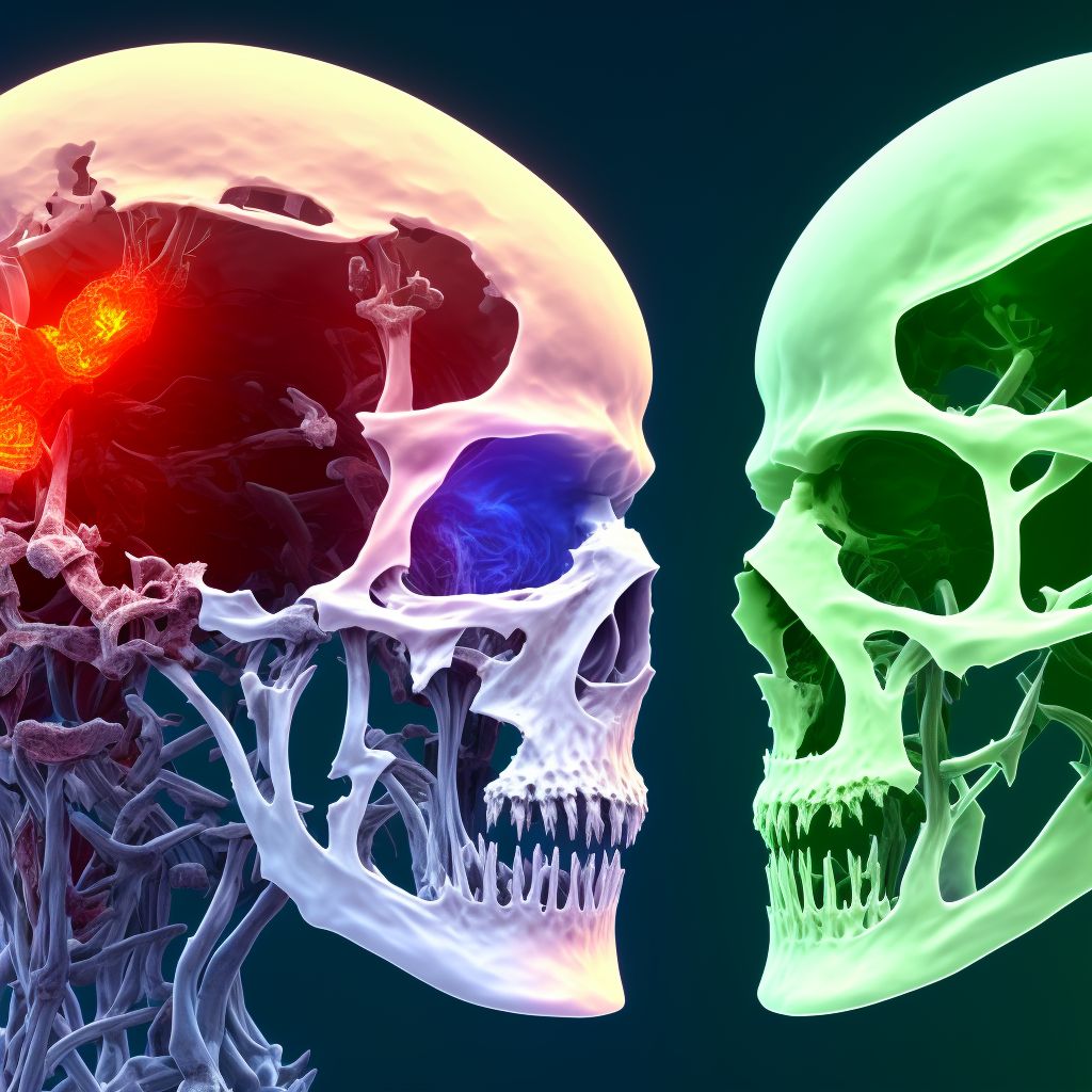 Type II occipital condyle fracture, left side, initial encounter for open fracture digital illustration