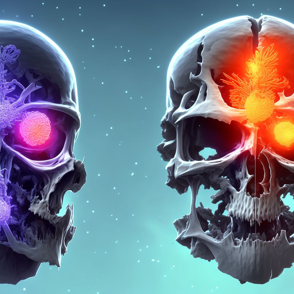 Type III occipital condyle fracture, right side, subsequent encounter for fracture with delayed healing digital illustration