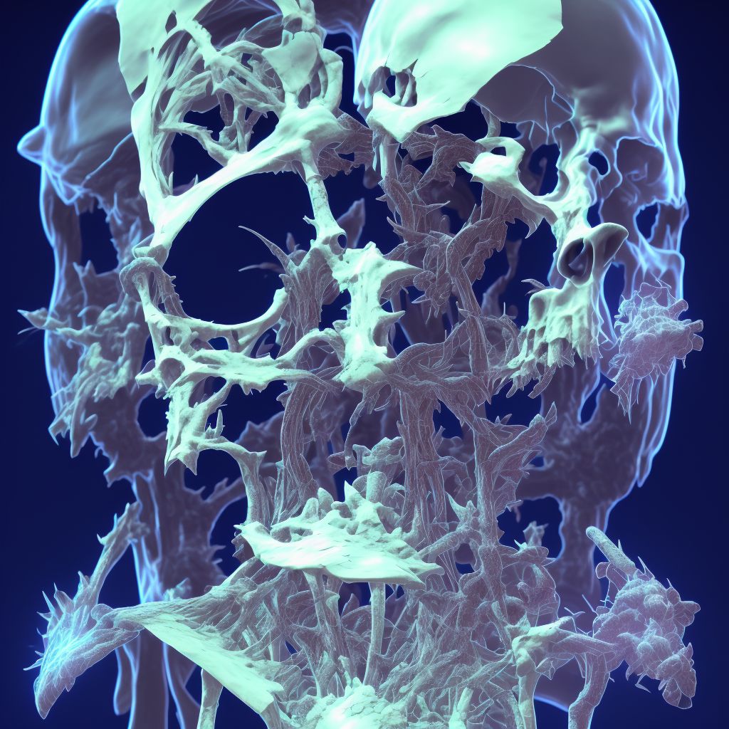 Type III occipital condyle fracture, left side, subsequent encounter for fracture with delayed healing digital illustration