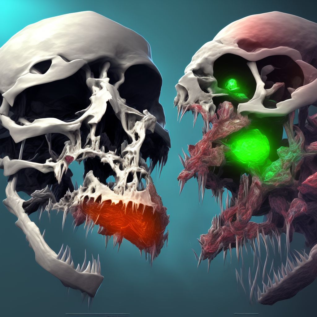 Fracture of condylar process of left mandible, subsequent encounter for fracture with delayed healing digital illustration