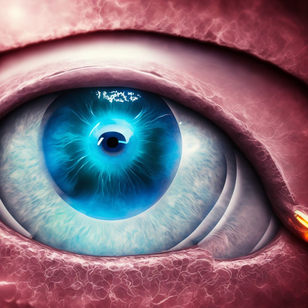 Ocular laceration and rupture with prolapse or loss of intraocular tissue, right eye, initial encounter digital illustration