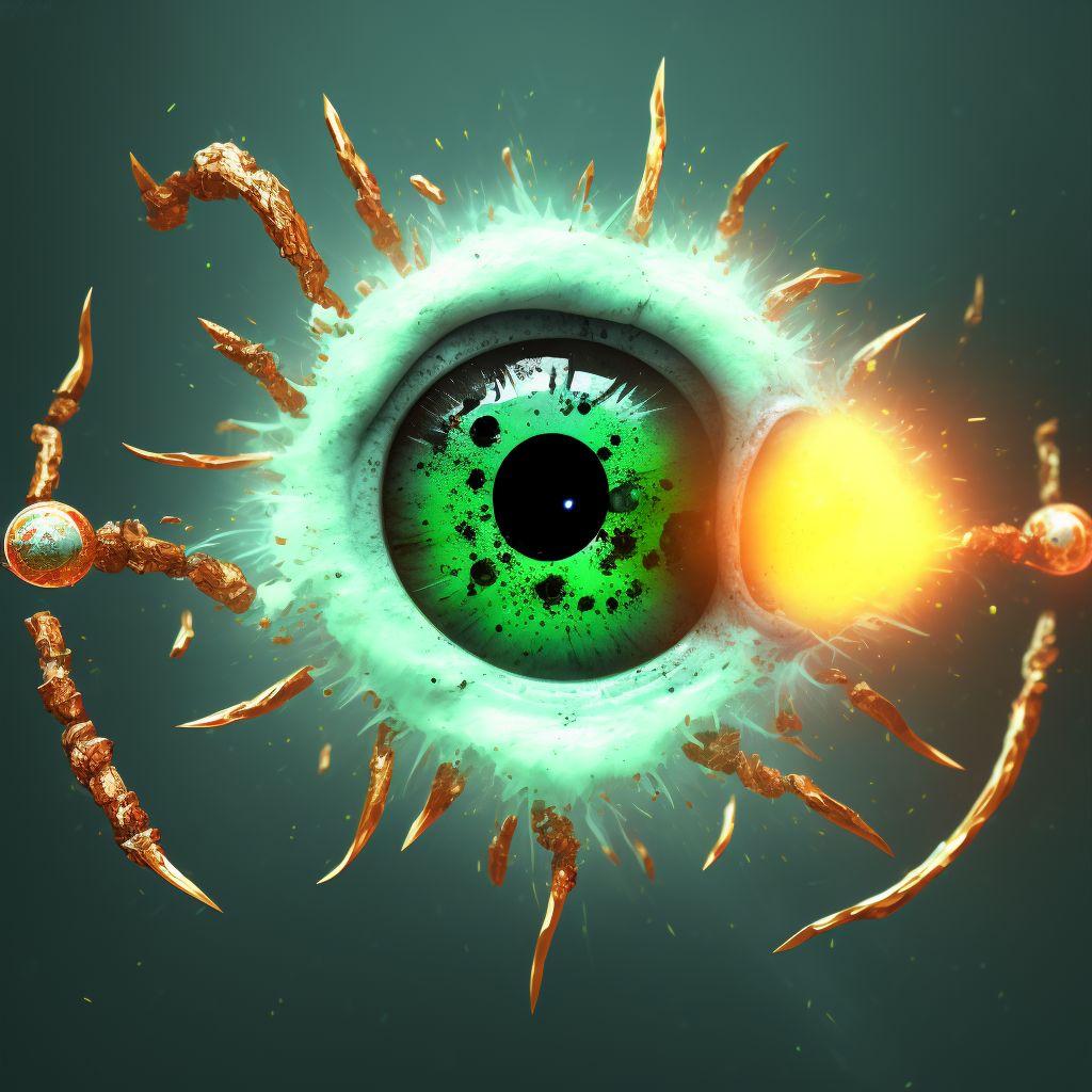 Penetrating wound with foreign body of left eyeball, subsequent encounter digital illustration