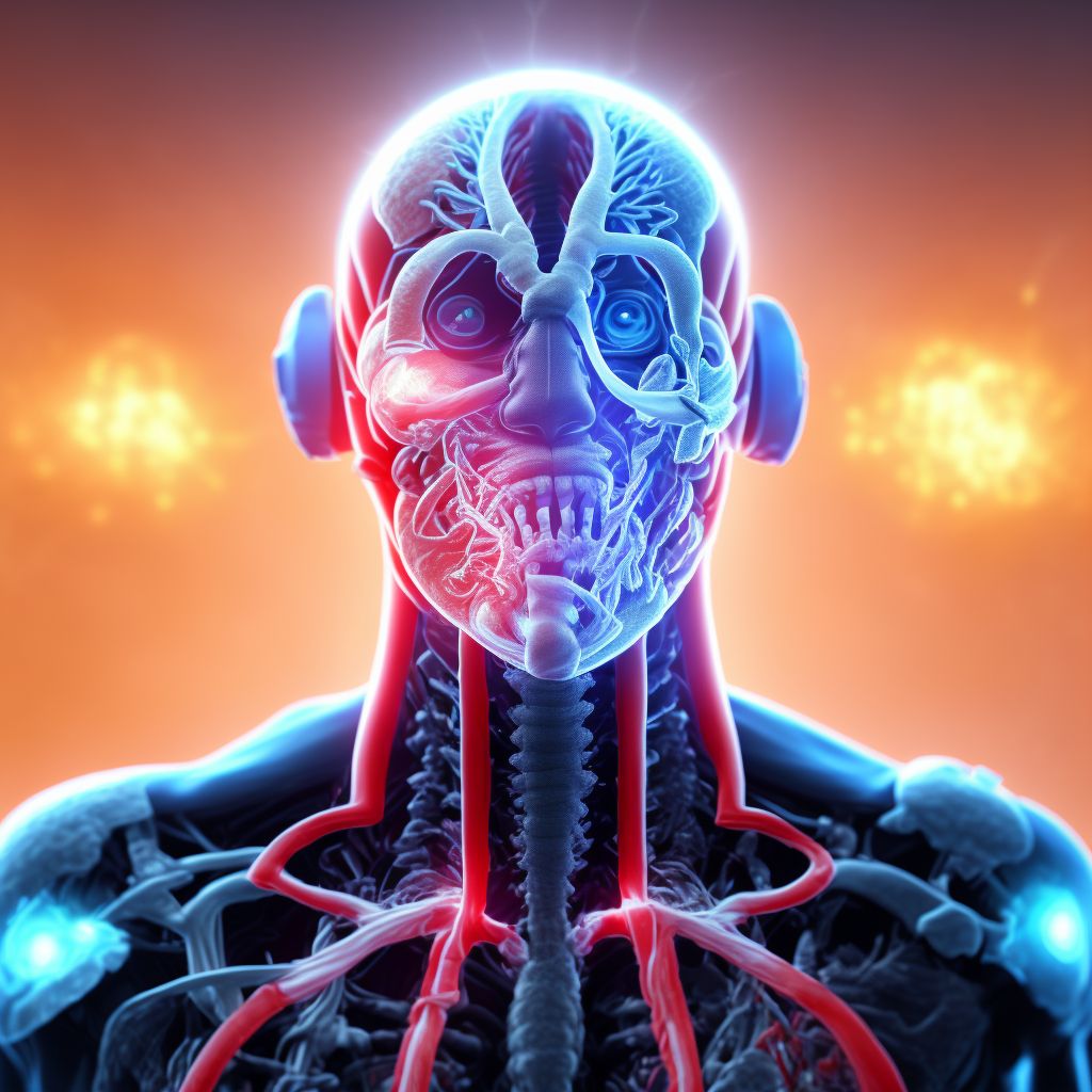 Injury of right internal carotid artery, intracranial portion, not elsewhere classified with loss of consciousness of 30 minutes or less, initial encounter digital illustration