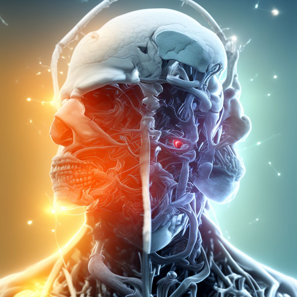 Injury of right internal carotid artery, intracranial portion, not elsewhere classified with loss of consciousness of 1 hour to 5 hours 59 minutes, subsequent encounter digital illustration