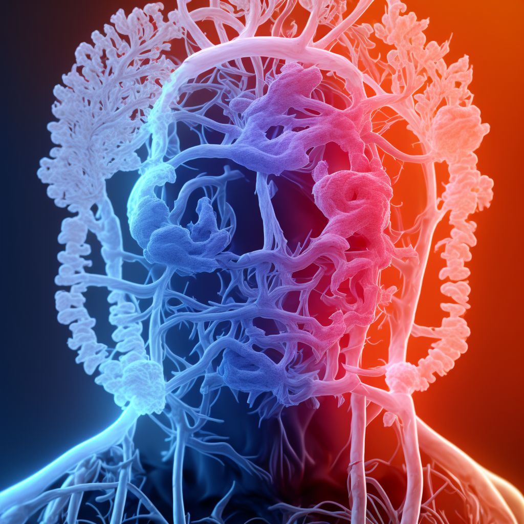 Injury of right internal carotid artery, intracranial portion, not elsewhere classified with loss of consciousness of 1 hour to 5 hours 59 minutes, sequela digital illustration