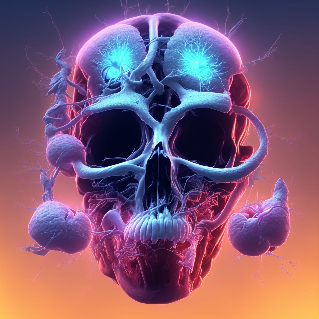 Injury of right internal carotid artery, intracranial portion, not elsewhere classified with loss of consciousness of any duration with death due to other cause prior to regaining consciousness, sequela digital illustration