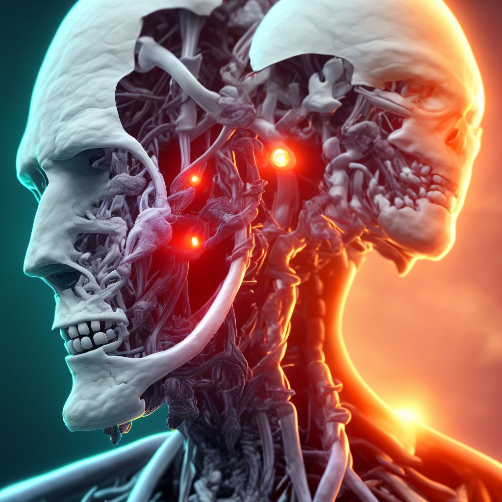 Injury of right internal carotid artery, intracranial portion, not elsewhere classified with loss of consciousness status unknown, sequela digital illustration