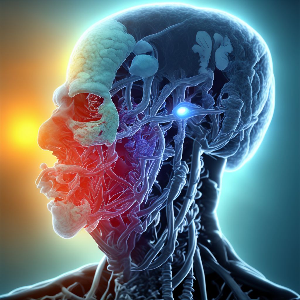 Injury of left internal carotid artery, intracranial portion, not elsewhere classified with loss of consciousness of any duration with death due to other cause prior to regaining consciousness, sequela digital illustration