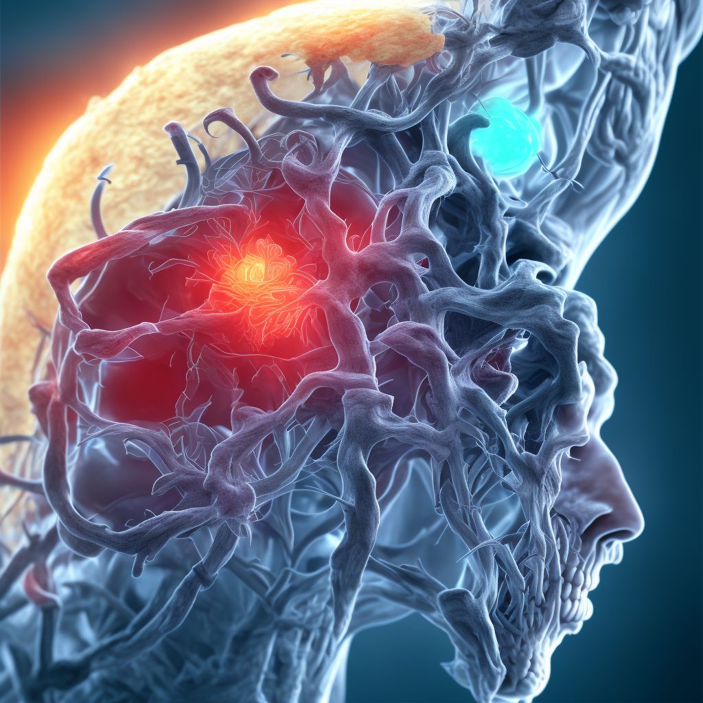 Injury of left internal carotid artery, intracranial portion, not elsewhere classified with loss of consciousness status unknown, sequela digital illustration