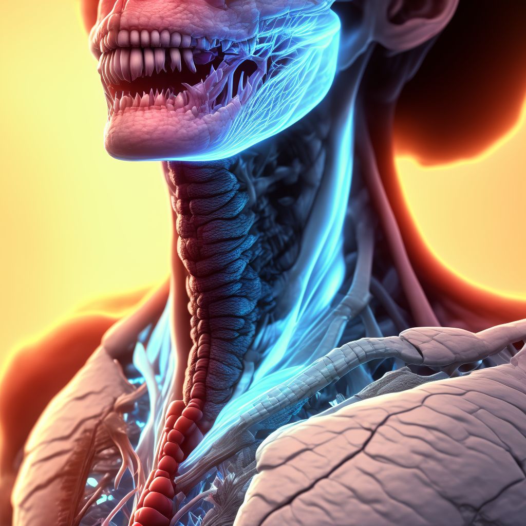 Laceration with foreign body of pharynx and cervical esophagus, sequela digital illustration