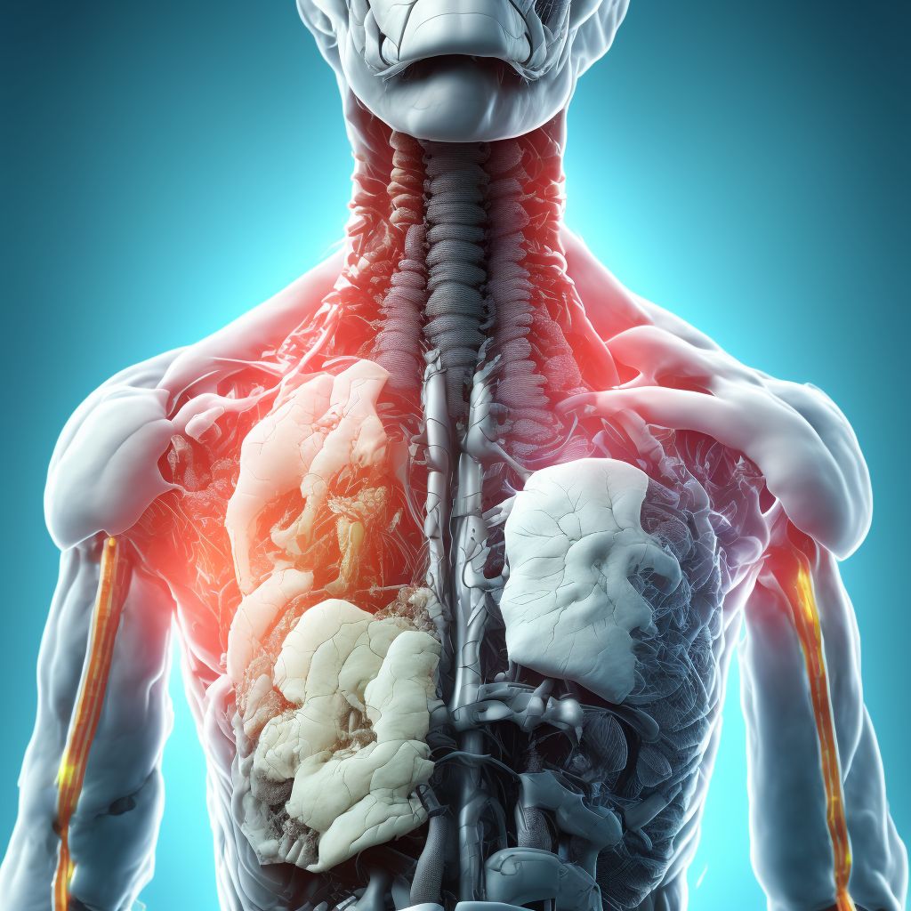 Puncture wound with foreign body of unspecified part of neck, subsequent encounter digital illustration