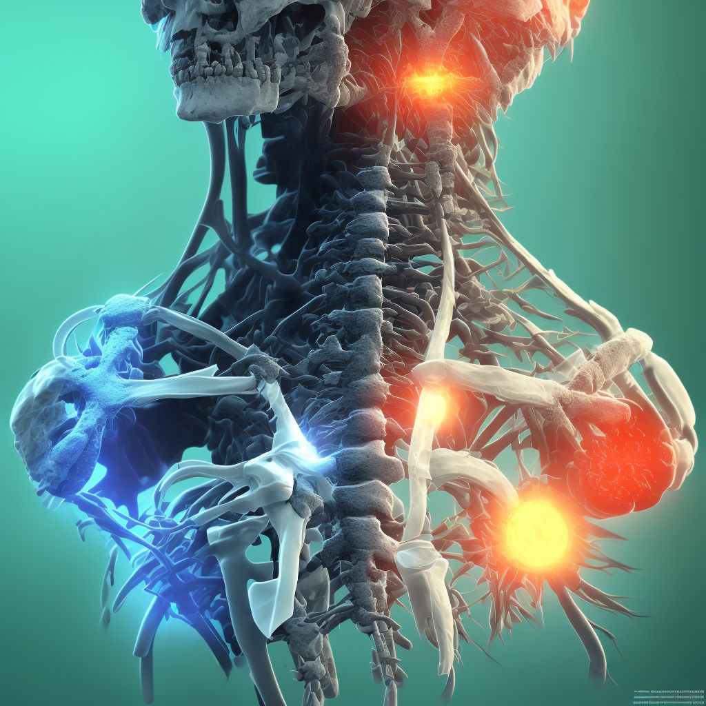 Displaced posterior arch fracture of first cervical vertebra, subsequent encounter for fracture with routine healing digital illustration