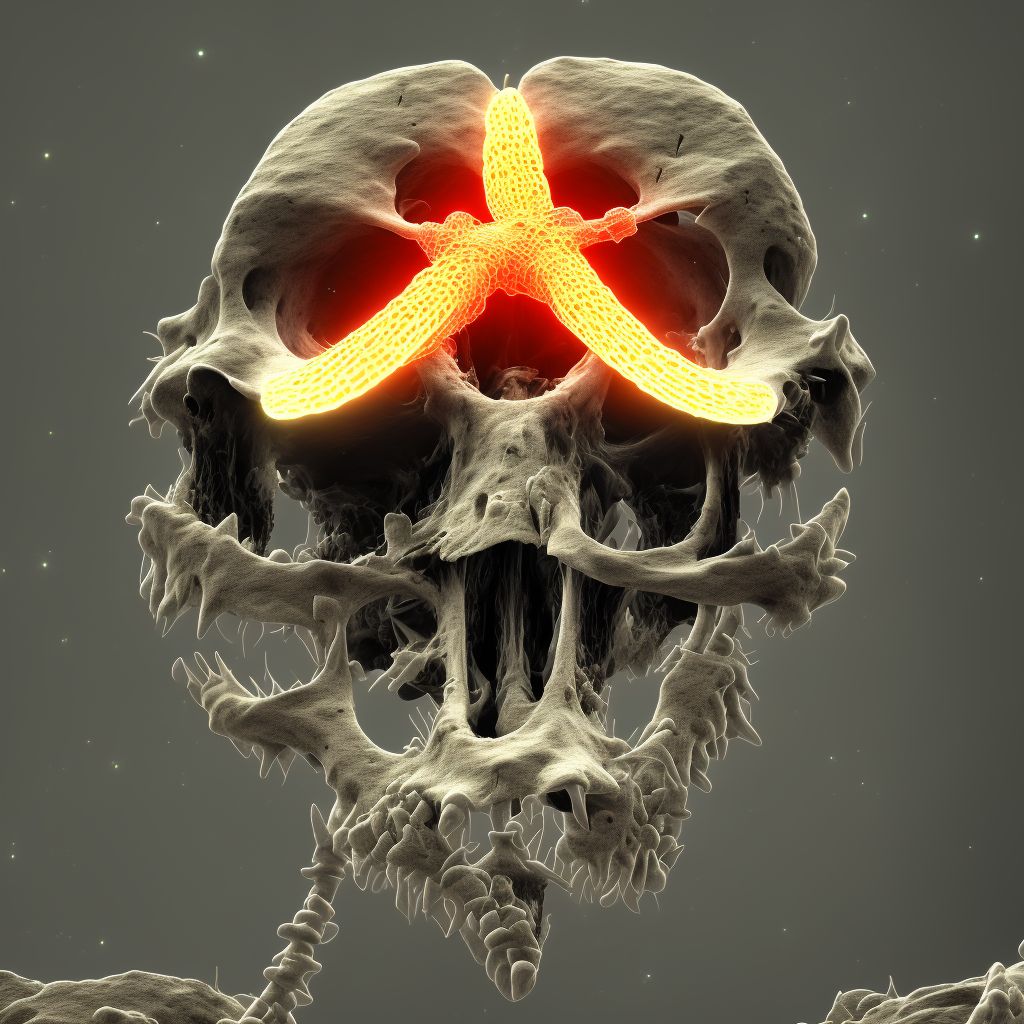 Type III traumatic spondylolisthesis of second cervical vertebra, subsequent encounter for fracture with delayed healing digital illustration