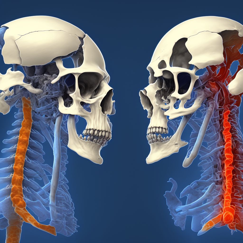 Type III traumatic spondylolisthesis of second cervical vertebra, sequela digital illustration