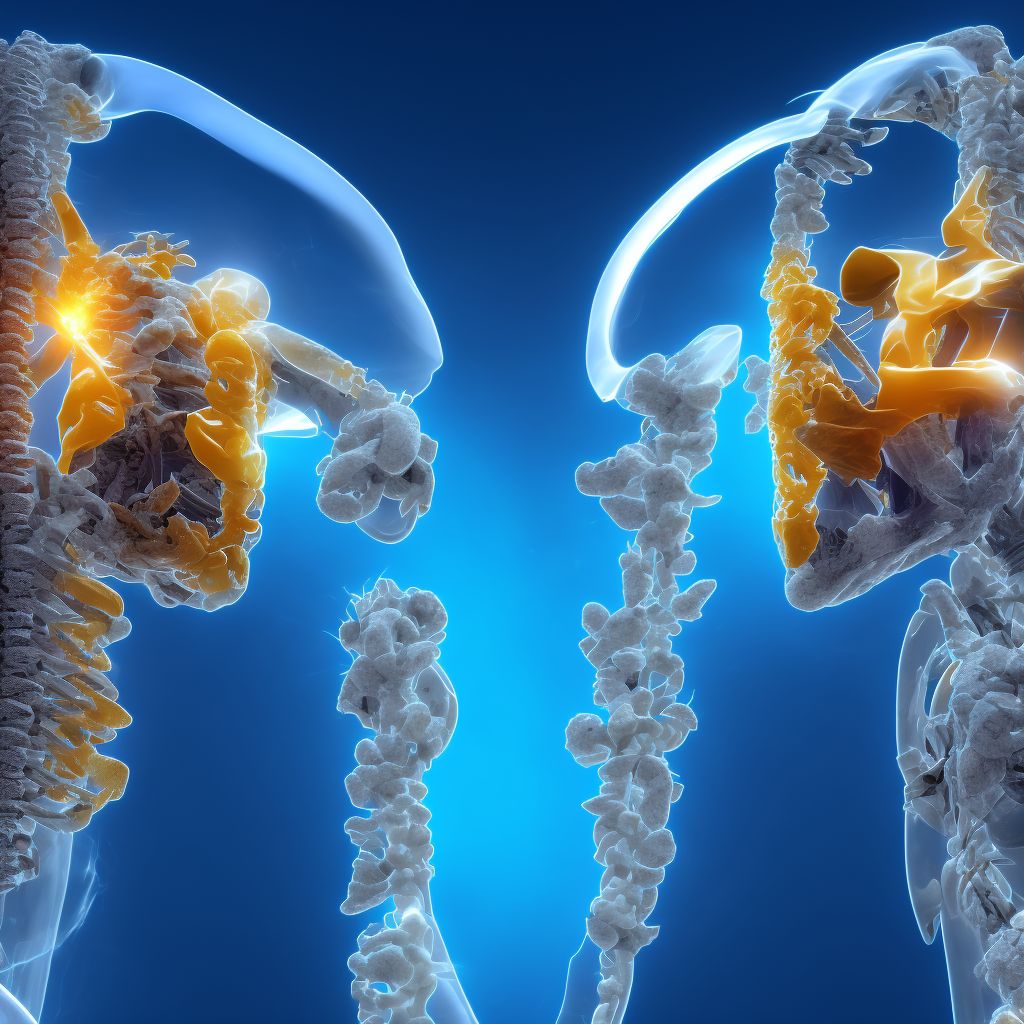 Unspecified nondisplaced fracture of seventh cervical vertebra, subsequent encounter for fracture with delayed healing digital illustration