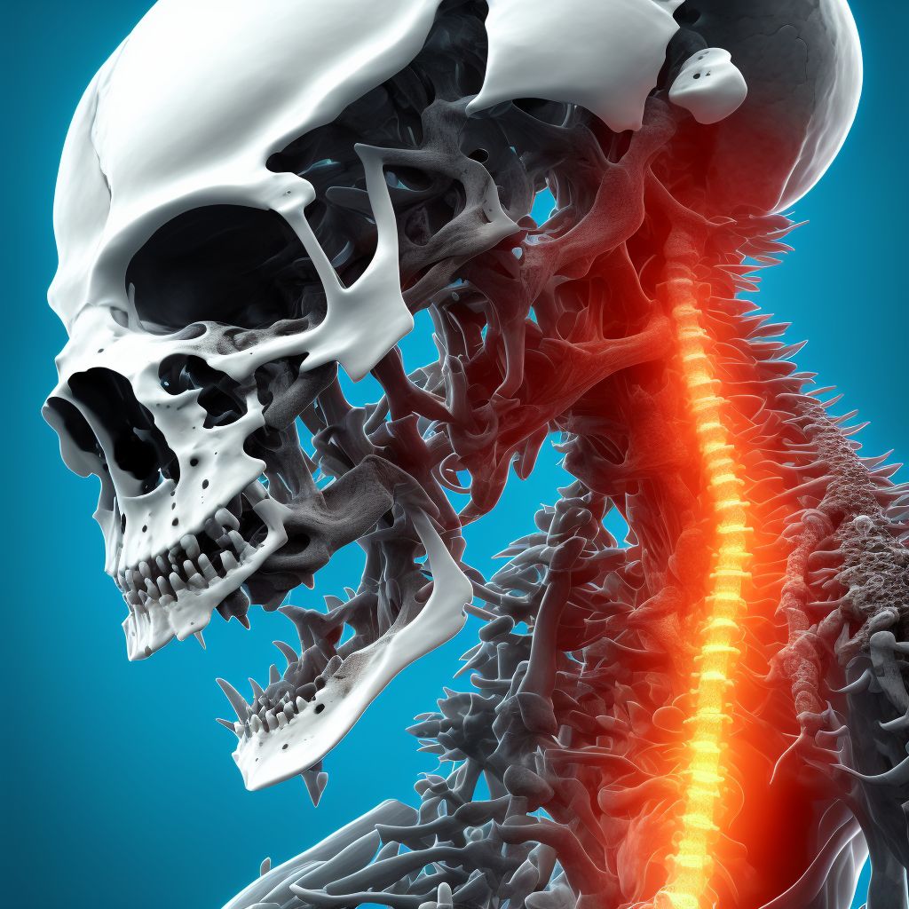 Unspecified traumatic nondisplaced spondylolisthesis of seventh cervical vertebra, subsequent encounter for fracture with delayed healing digital illustration