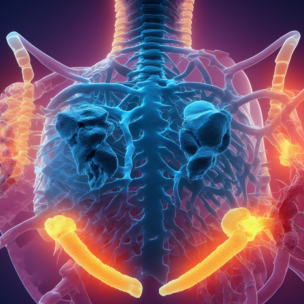 Type III traumatic spondylolisthesis of seventh cervical vertebra, subsequent encounter for fracture with nonunion digital illustration