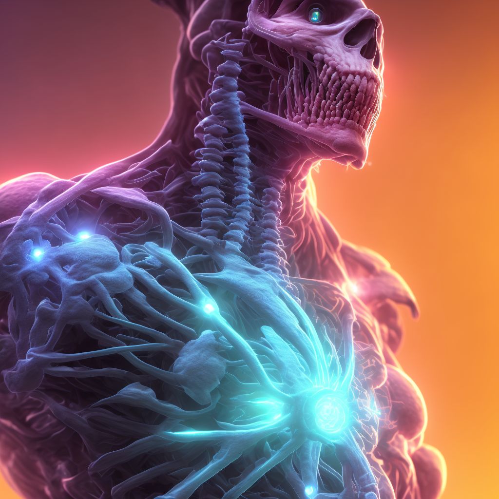 Central cord syndrome at C2 level of cervical spinal cord, initial encounter digital illustration