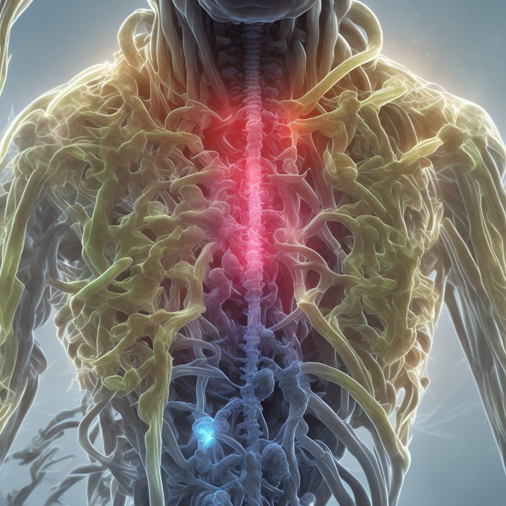 Central cord syndrome at C6 level of cervical spinal cord, initial encounter digital illustration