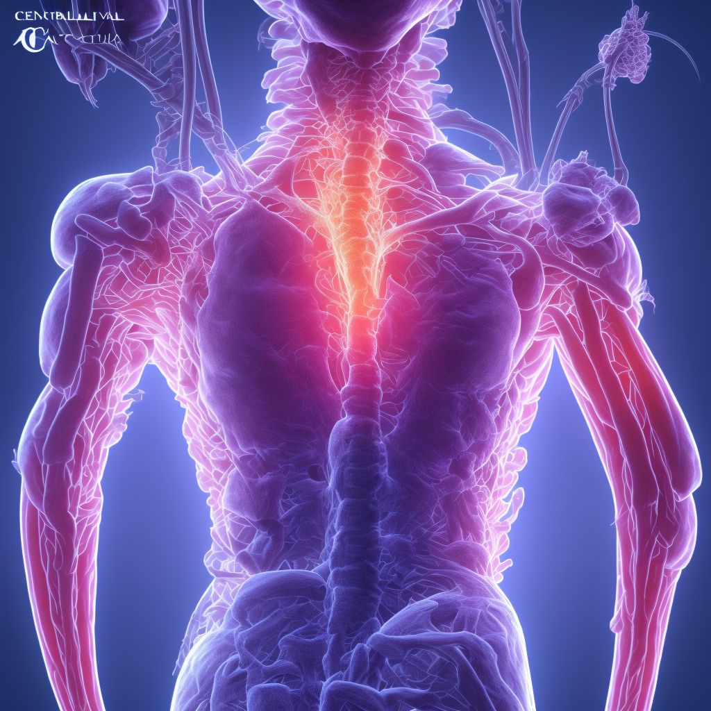 Central cord syndrome at C6 level of cervical spinal cord, sequela digital illustration