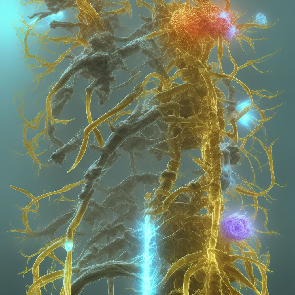 Central cord syndrome at C8 level of cervical spinal cord, sequela digital illustration