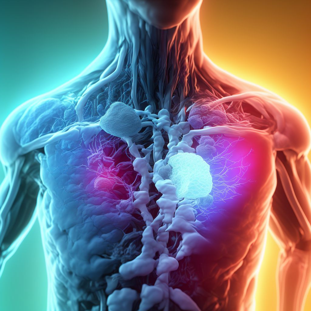 Laceration with foreign body of unspecified front wall of thorax without penetration into thoracic cavity, sequela digital illustration