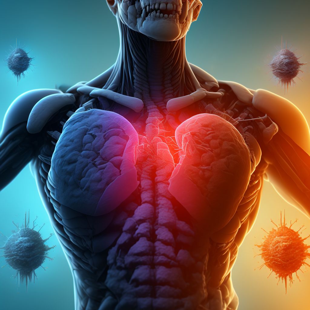 Puncture wound with foreign body of unspecified front wall of thorax with penetration into thoracic cavity, subsequent encounter digital illustration