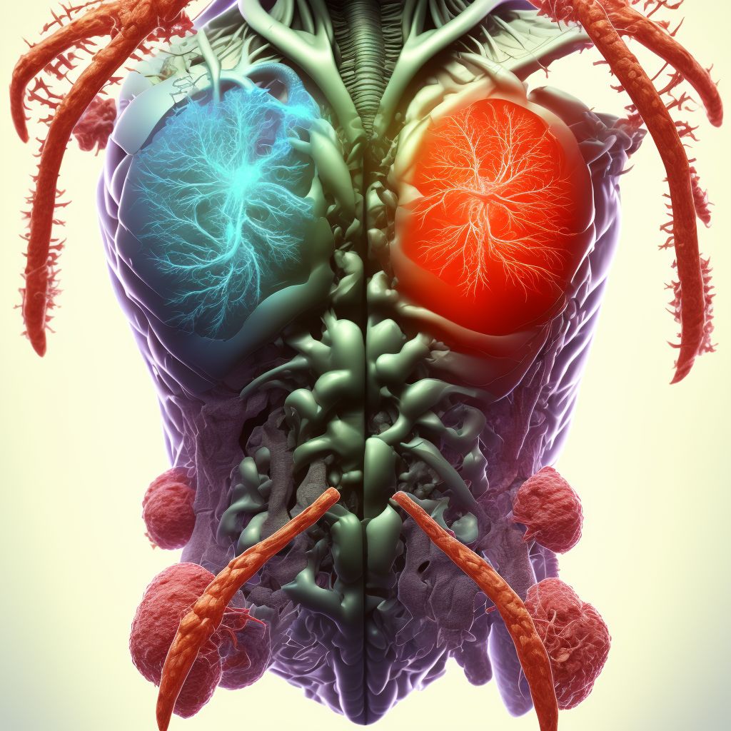 Laceration with foreign body of left back wall of thorax with penetration into thoracic cavity, subsequent encounter digital illustration