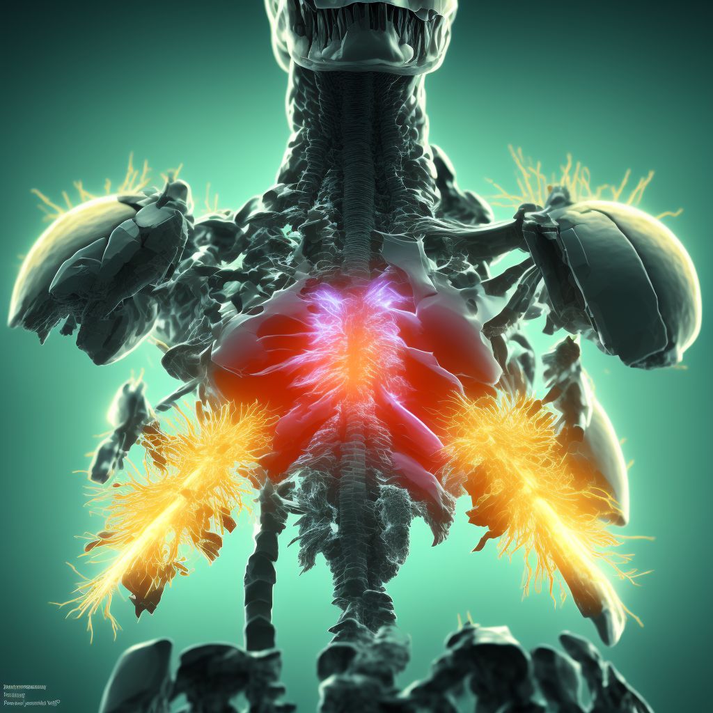 Stable burst fracture of first thoracic vertebra, subsequent encounter for fracture with delayed healing digital illustration