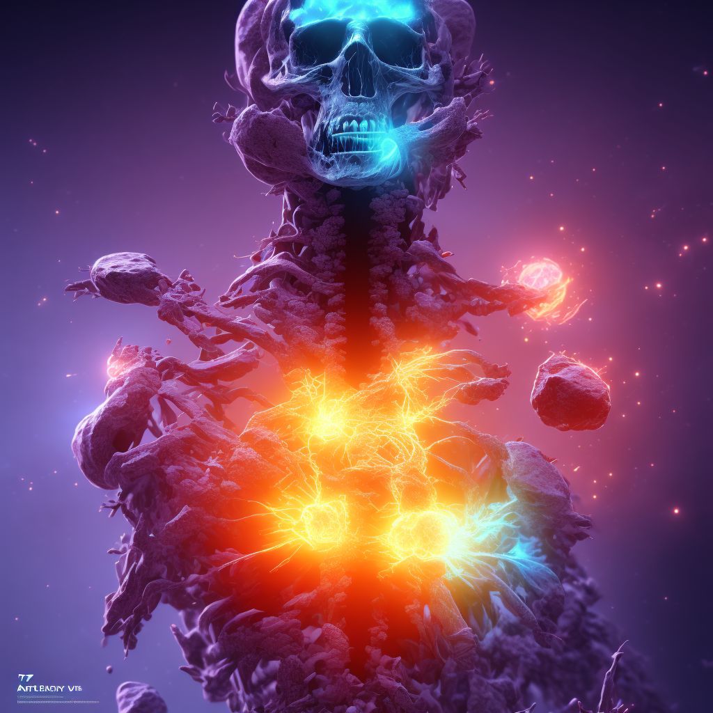 Unstable burst fracture of T7-T8 vertebra, subsequent encounter for fracture with routine healing digital illustration