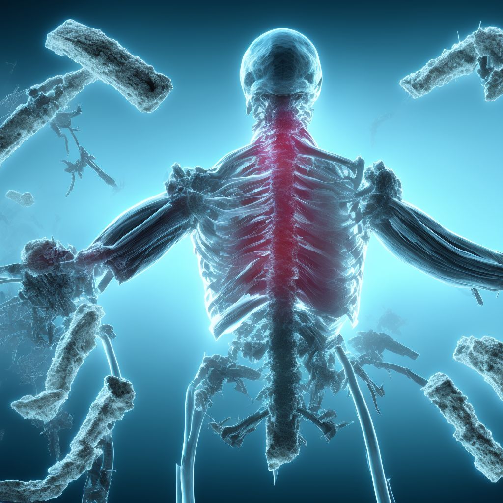 Multiple fractures of ribs, left side, initial encounter for open fracture digital illustration