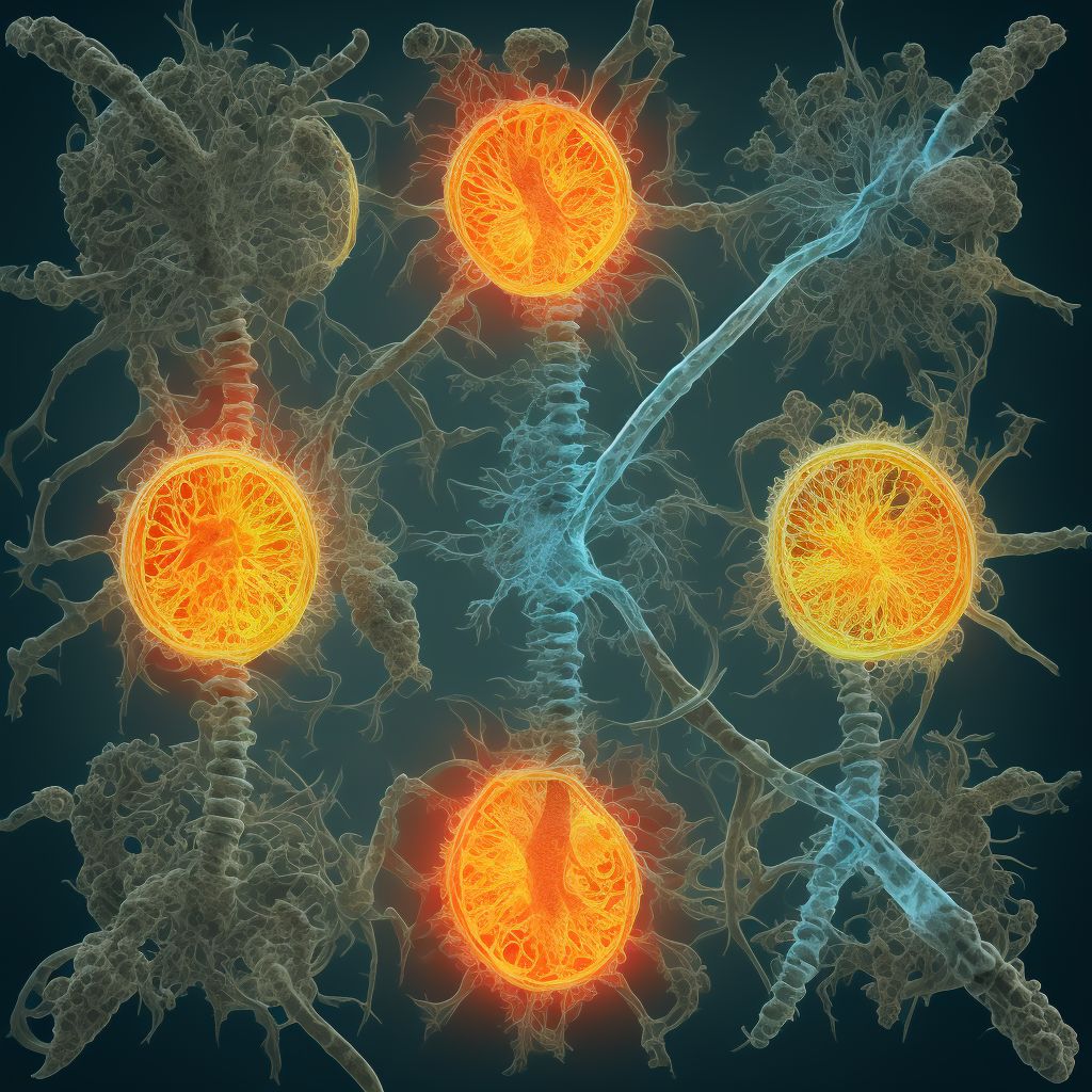 Dislocation of T7/T8 thoracic vertebra, sequela digital illustration