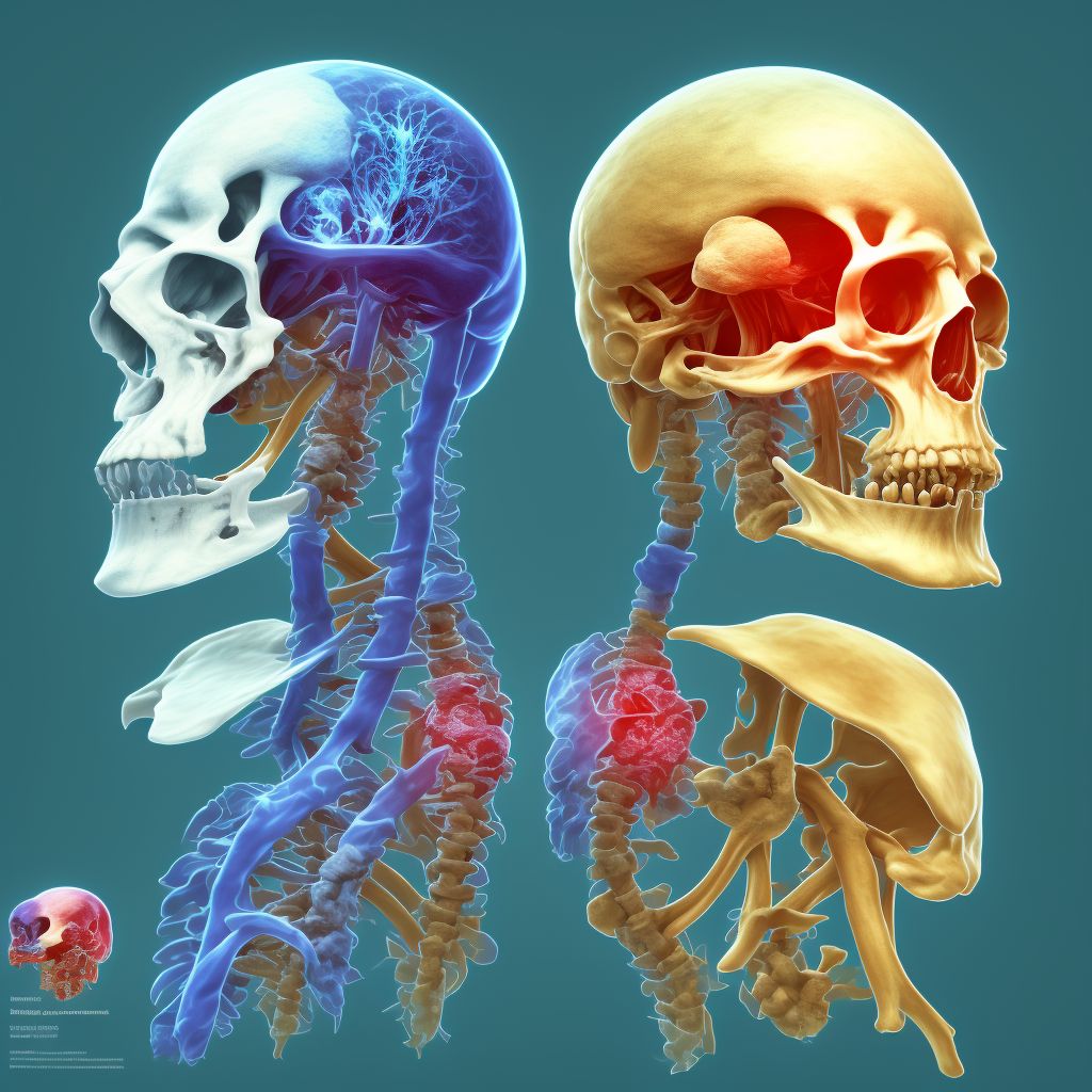 Dislocation of T8/T9 thoracic vertebra, sequela digital illustration