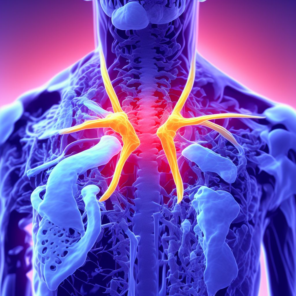 Subluxation of T9/T10 thoracic vertebra, initial encounter digital illustration