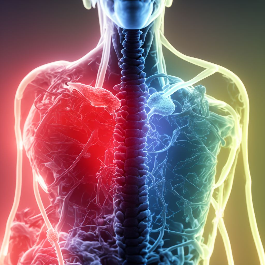 Unspecified injury at T7-T10 level of thoracic spinal cord, initial encounter digital illustration