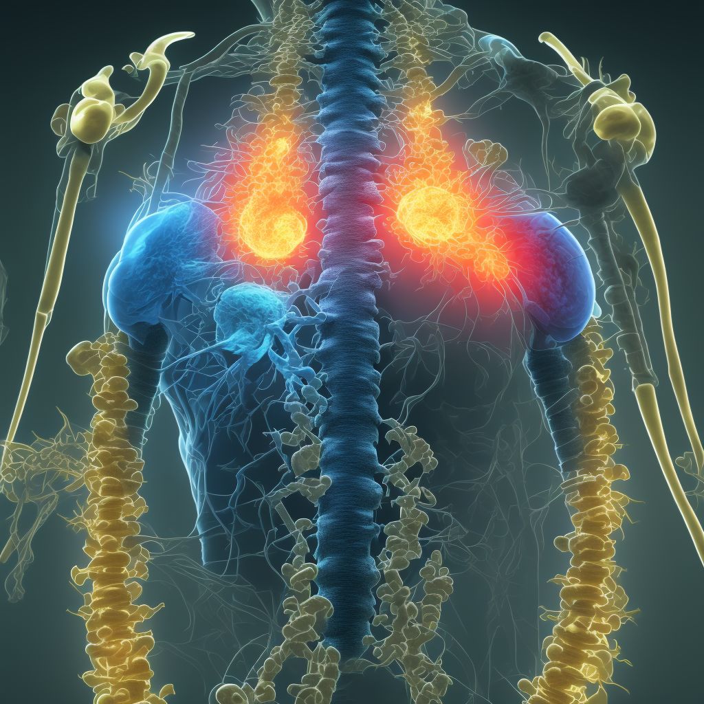 Unspecified injury at T7-T10 level of thoracic spinal cord, sequela digital illustration