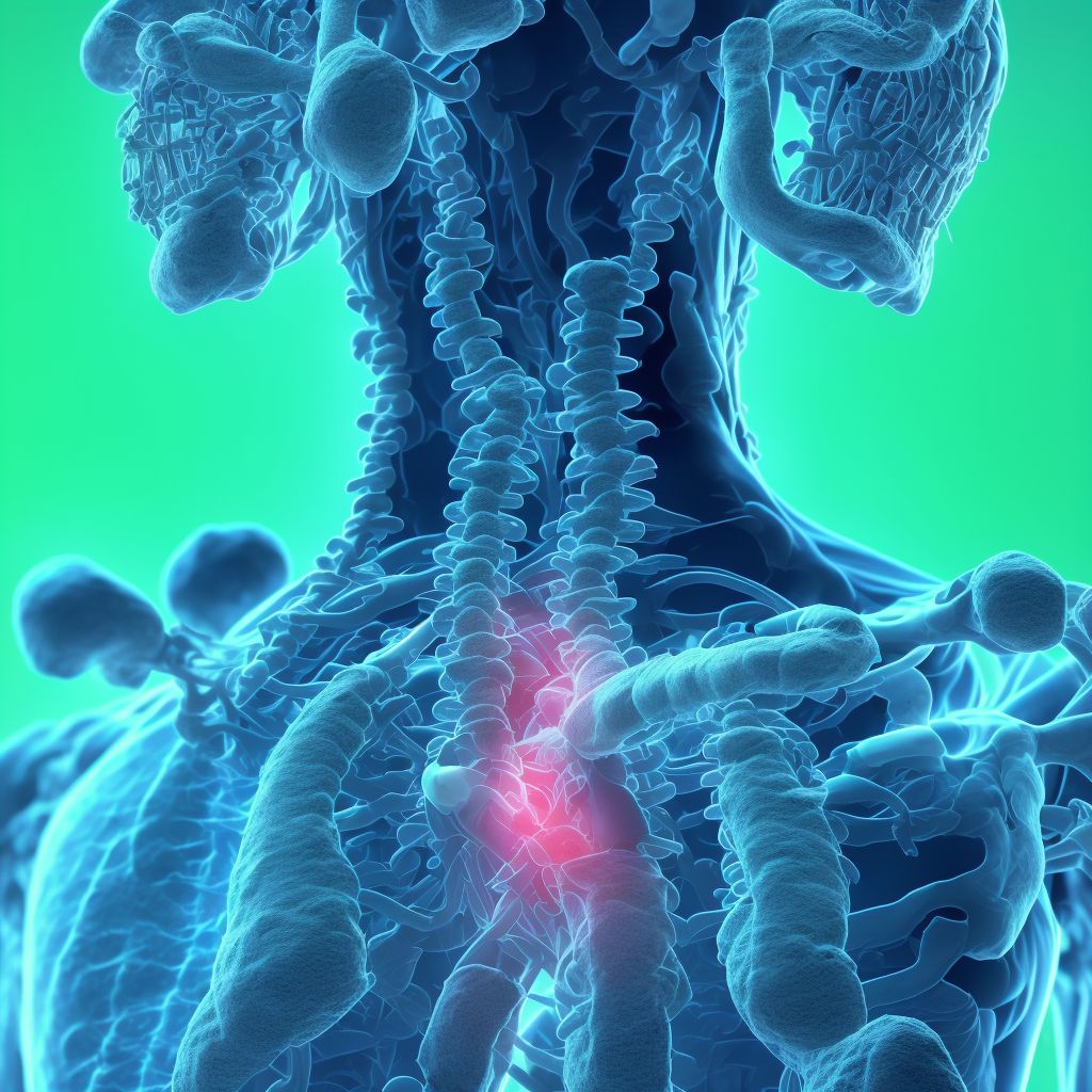 Complete lesion at T7-T10 level of thoracic spinal cord, sequela digital illustration