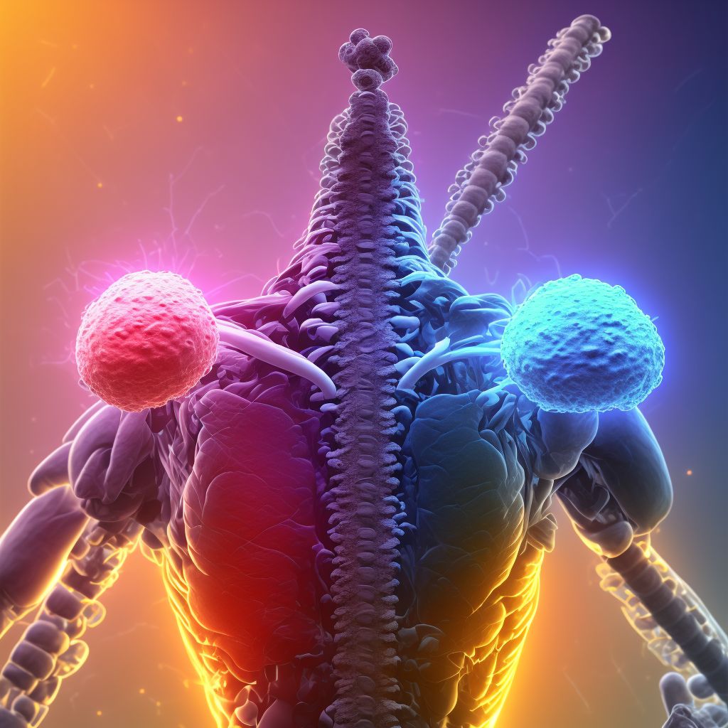 Complete lesion at T11-T12 level of thoracic spinal cord, sequela digital illustration