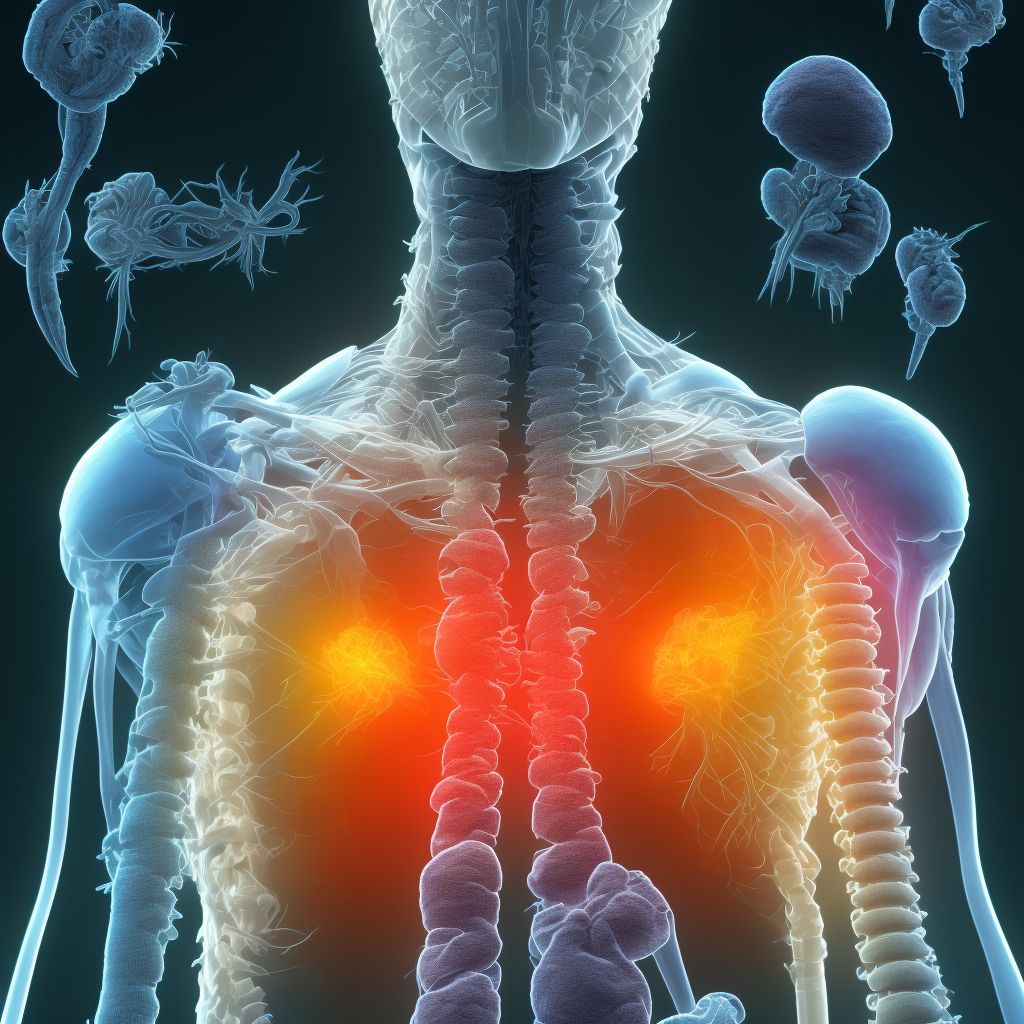 Anterior cord syndrome at T1 level of thoracic spinal cord, sequela digital illustration