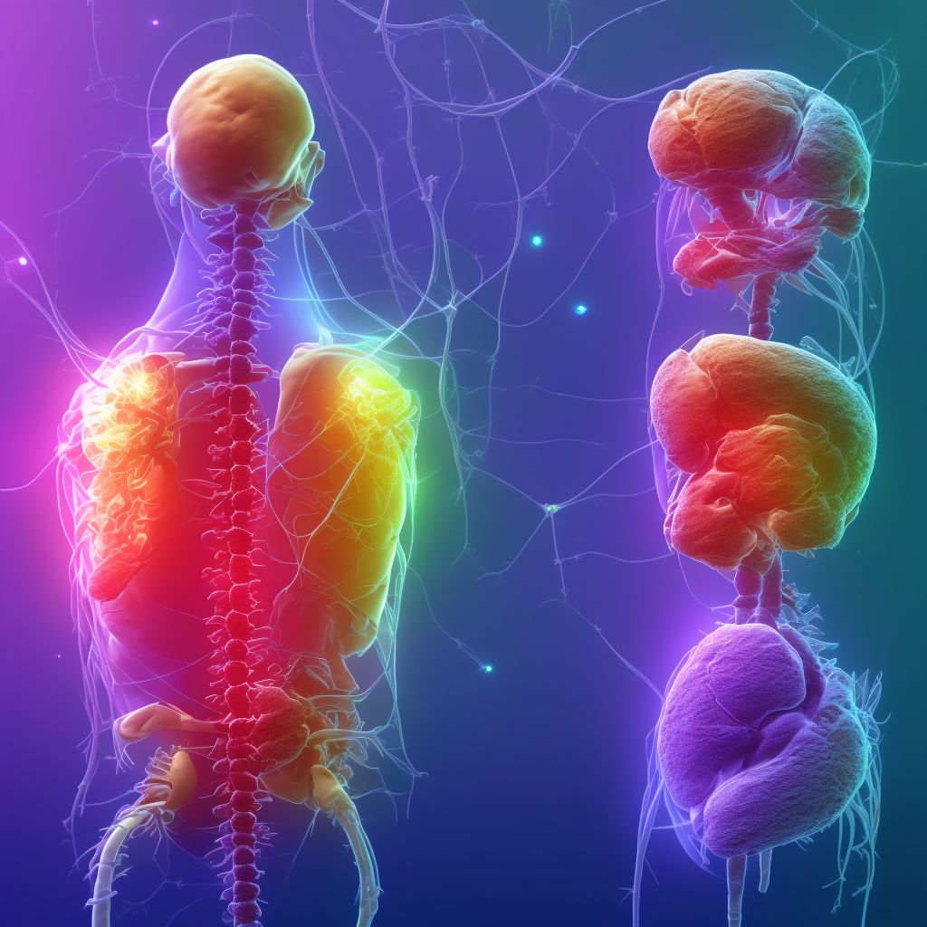 Anterior cord syndrome at T2-T6 level of thoracic spinal cord, sequela digital illustration