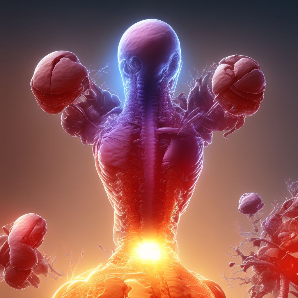 Anterior cord syndrome at T7-T10 level of thoracic spinal cord, sequela digital illustration