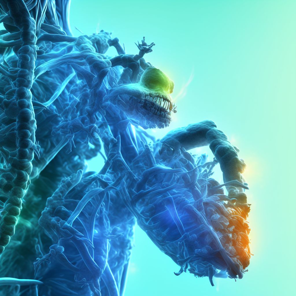Anterior cord syndrome at T11-T12 level of thoracic spinal cord, sequela digital illustration