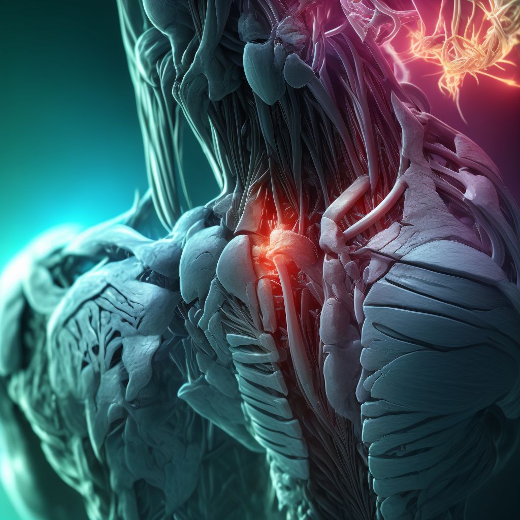 Strain of muscle and tendon of back wall of thorax, subsequent encounter digital illustration