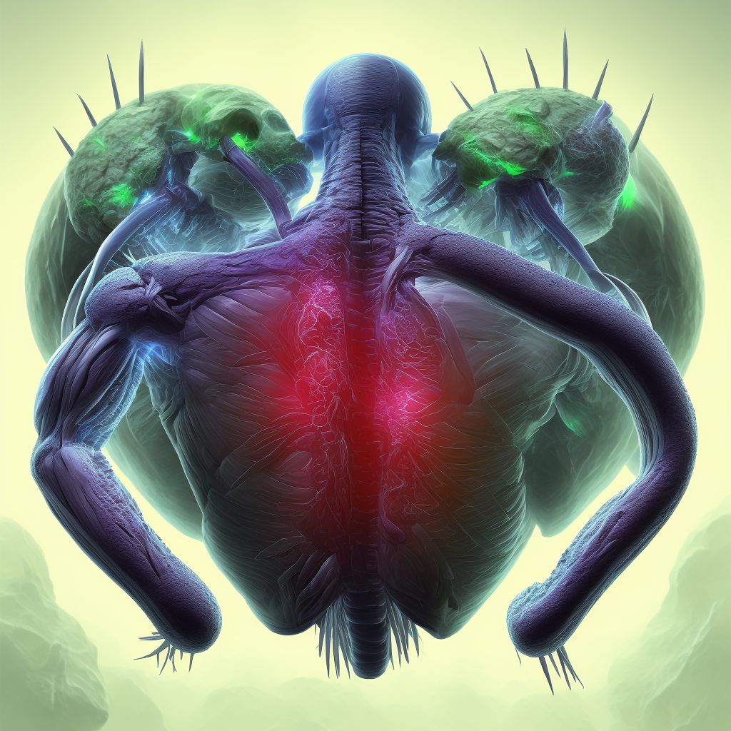 Laceration of muscle and tendon of back wall of thorax, subsequent encounter digital illustration