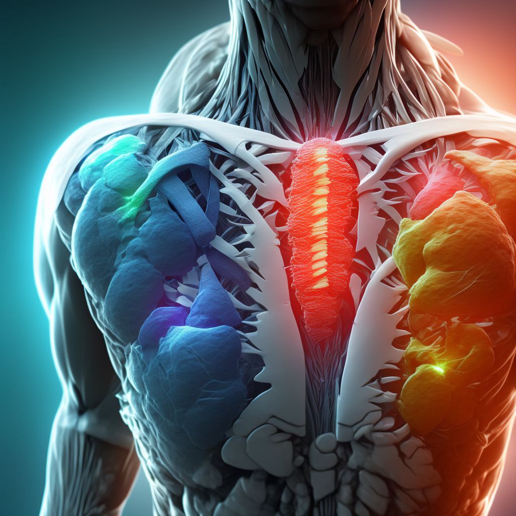 Laceration of muscle and tendon of back wall of thorax, sequela digital illustration